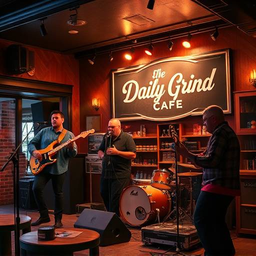A live band performing on stage at The Daily Grind Cafe